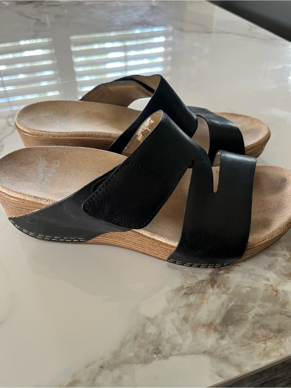 Dansko Black Leather Slide Sandals with Wide Straps - Picture 2 of 4